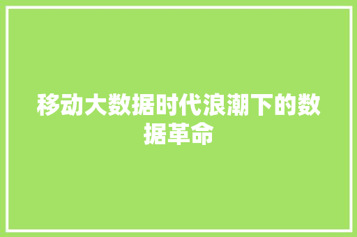 移动大数据时代浪潮下的数据革命  第1张