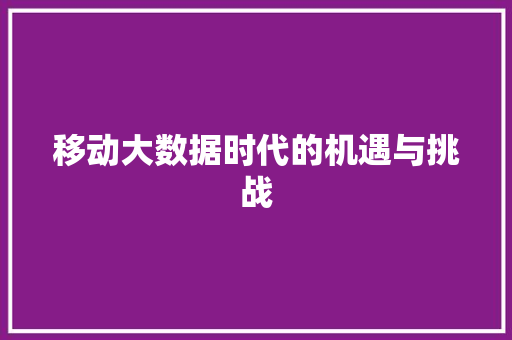 移动大数据时代的机遇与挑战  第1张