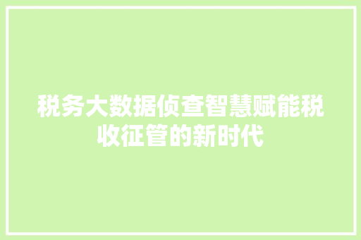 税务大数据侦查智慧赋能税收征管的新时代  第1张