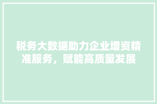 税务大数据助力企业增资精准服务，赋能高质量发展