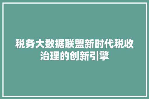 税务大数据联盟新时代税收治理的创新引擎