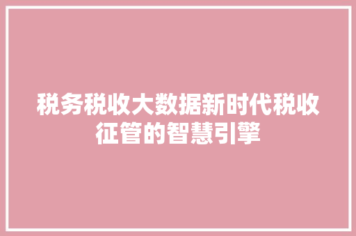 税务税收大数据新时代税收征管的智慧引擎