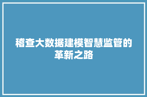 稽查大数据建模智慧监管的革新之路