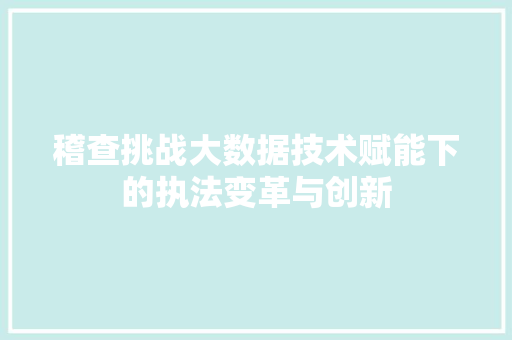 稽查挑战大数据技术赋能下的执法变革与创新
