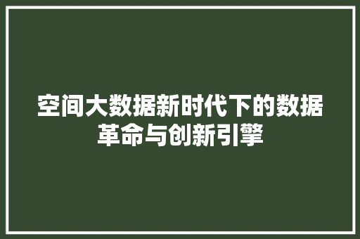 空间大数据新时代下的数据革命与创新引擎