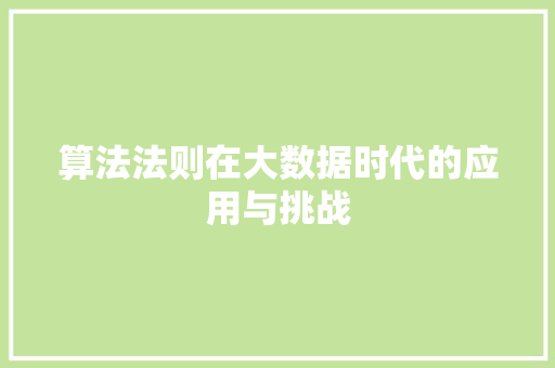 算法法则在大数据时代的应用与挑战