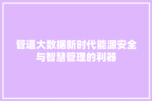 管道大数据新时代能源安全与智慧管理的利器