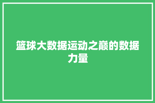 篮球大数据运动之巅的数据力量  第1张