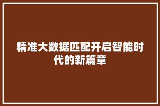 精准大数据匹配开启智能时代的新篇章  第1张