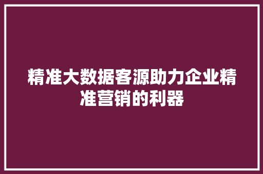 精准大数据客源助力企业精准营销的利器  第1张