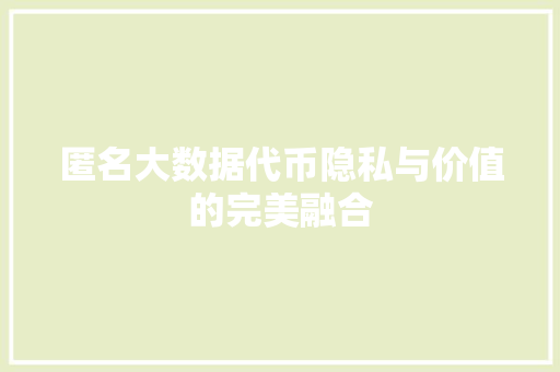 匿名大数据代币隐私与价值的完美融合  第1张