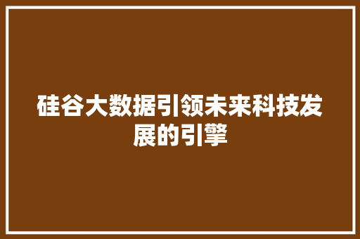 硅谷大数据引领未来科技发展的引擎