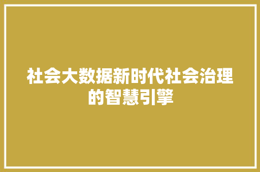 社会大数据新时代社会治理的智慧引擎