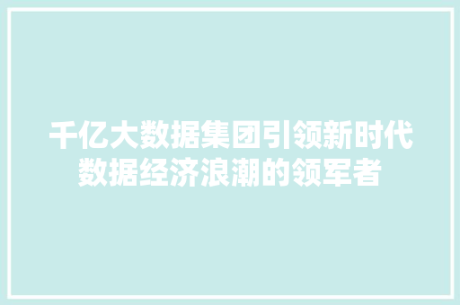 千亿大数据集团引领新时代数据经济浪潮的领军者  第1张