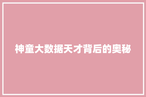 神童大数据天才背后的奥秘