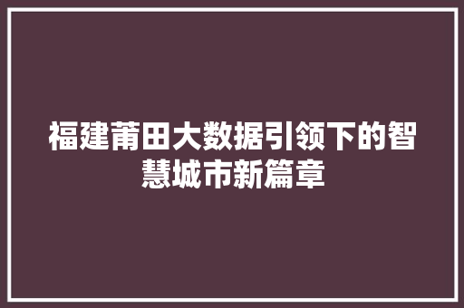 福建莆田大数据引领下的智慧城市新篇章