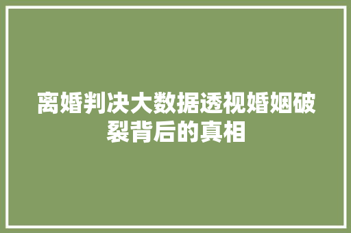 离婚判决大数据透视婚姻破裂背后的真相