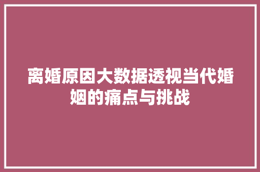 离婚原因大数据透视当代婚姻的痛点与挑战  第1张