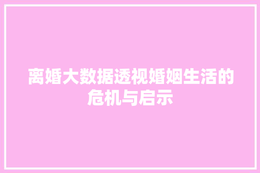 离婚大数据透视婚姻生活的危机与启示  第1张