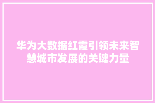 华为大数据红霞引领未来智慧城市发展的关键力量