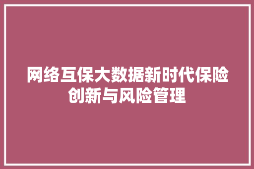 网络互保大数据新时代保险创新与风险管理  第1张