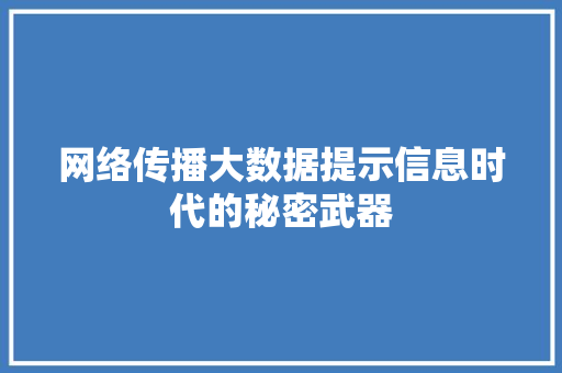 网络传播大数据提示信息时代的秘密武器
