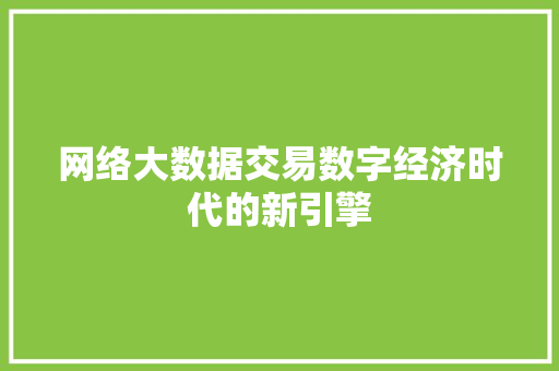 网络大数据交易数字经济时代的新引擎