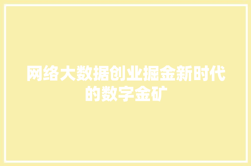 网络大数据创业掘金新时代的数字金矿