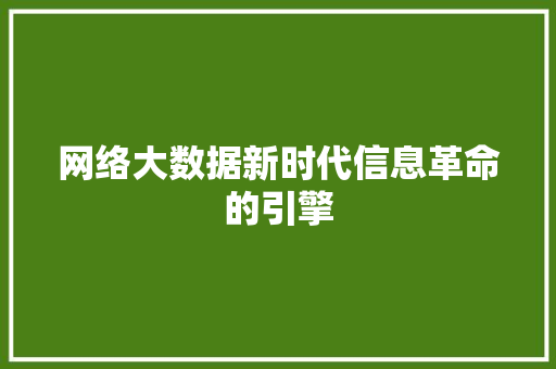 网络大数据新时代信息革命的引擎  第1张