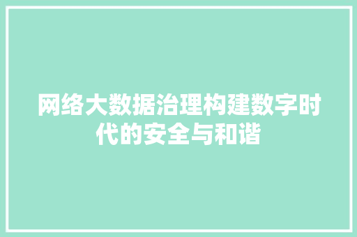 网络大数据治理构建数字时代的安全与和谐