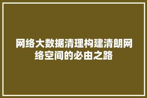 网络大数据清理构建清朗网络空间的必由之路  第1张