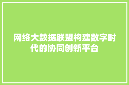 网络大数据联盟构建数字时代的协同创新平台