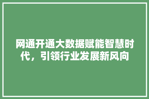 网通开通大数据赋能智慧时代，引领行业发展新风向