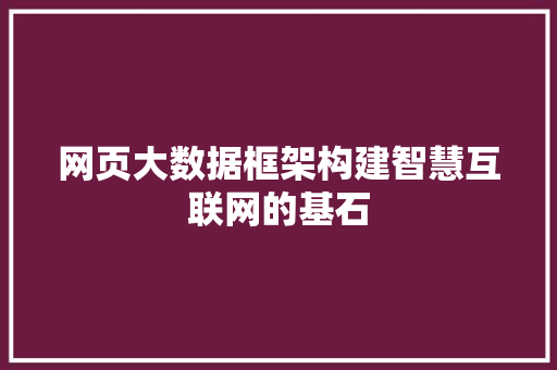 网页大数据框架构建智慧互联网的基石