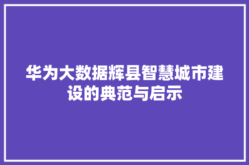 华为大数据辉县智慧城市建设的典范与启示