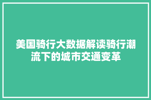 美国骑行大数据解读骑行潮流下的城市交通变革