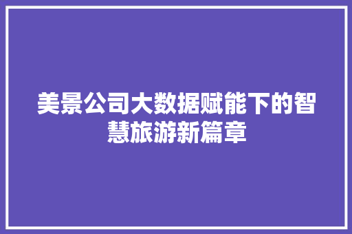 美景公司大数据赋能下的智慧旅游新篇章