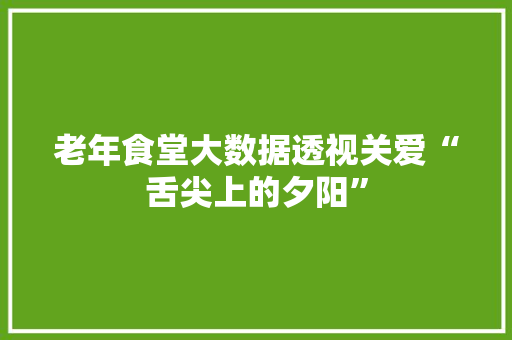 老年食堂大数据透视关爱“舌尖上的夕阳”