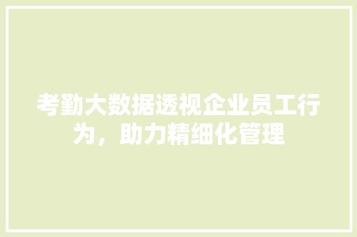 考勤大数据透视企业员工行为，助力精细化管理