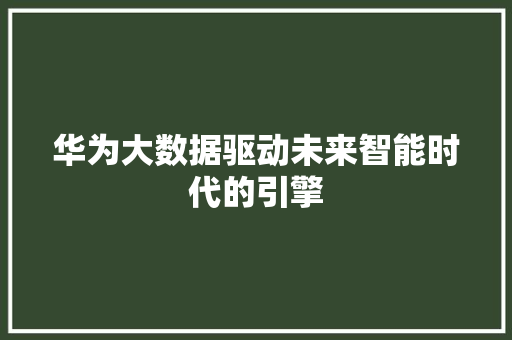 华为大数据驱动未来智能时代的引擎  第1张