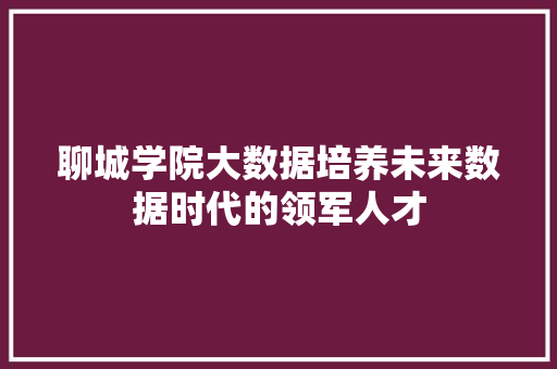 聊城学院大数据培养未来数据时代的领军人才