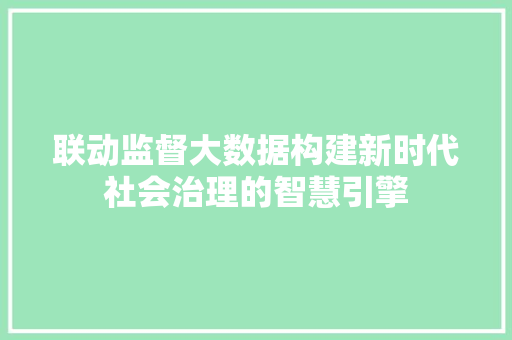 联动监督大数据构建新时代社会治理的智慧引擎