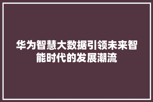华为智慧大数据引领未来智能时代的发展潮流  第1张