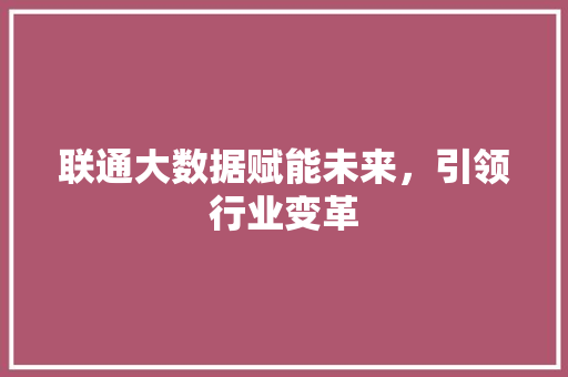 联通大数据赋能未来，引领行业变革  第1张