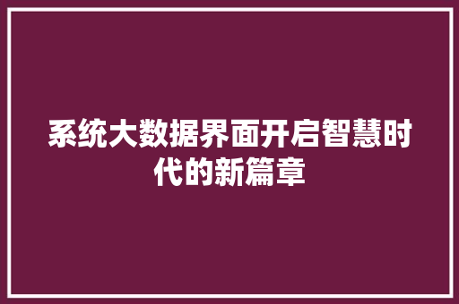 系统大数据界面开启智慧时代的新篇章