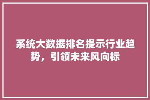 系统大数据排名提示行业趋势，引领未来风向标  第1张
