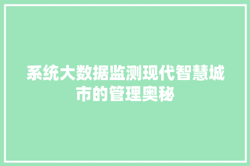 系统大数据监测现代智慧城市的管理奥秘