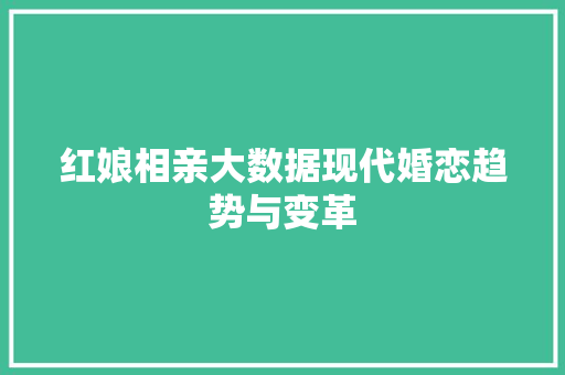红娘相亲大数据现代婚恋趋势与变革
