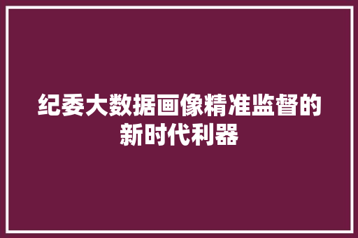 纪委大数据画像精准监督的新时代利器