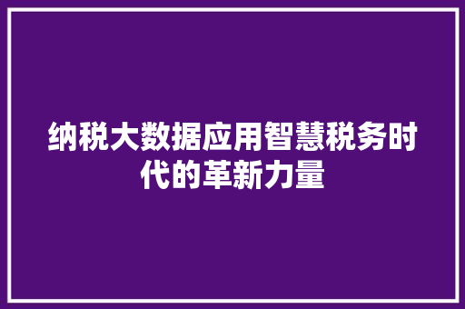 纳税大数据应用智慧税务时代的革新力量